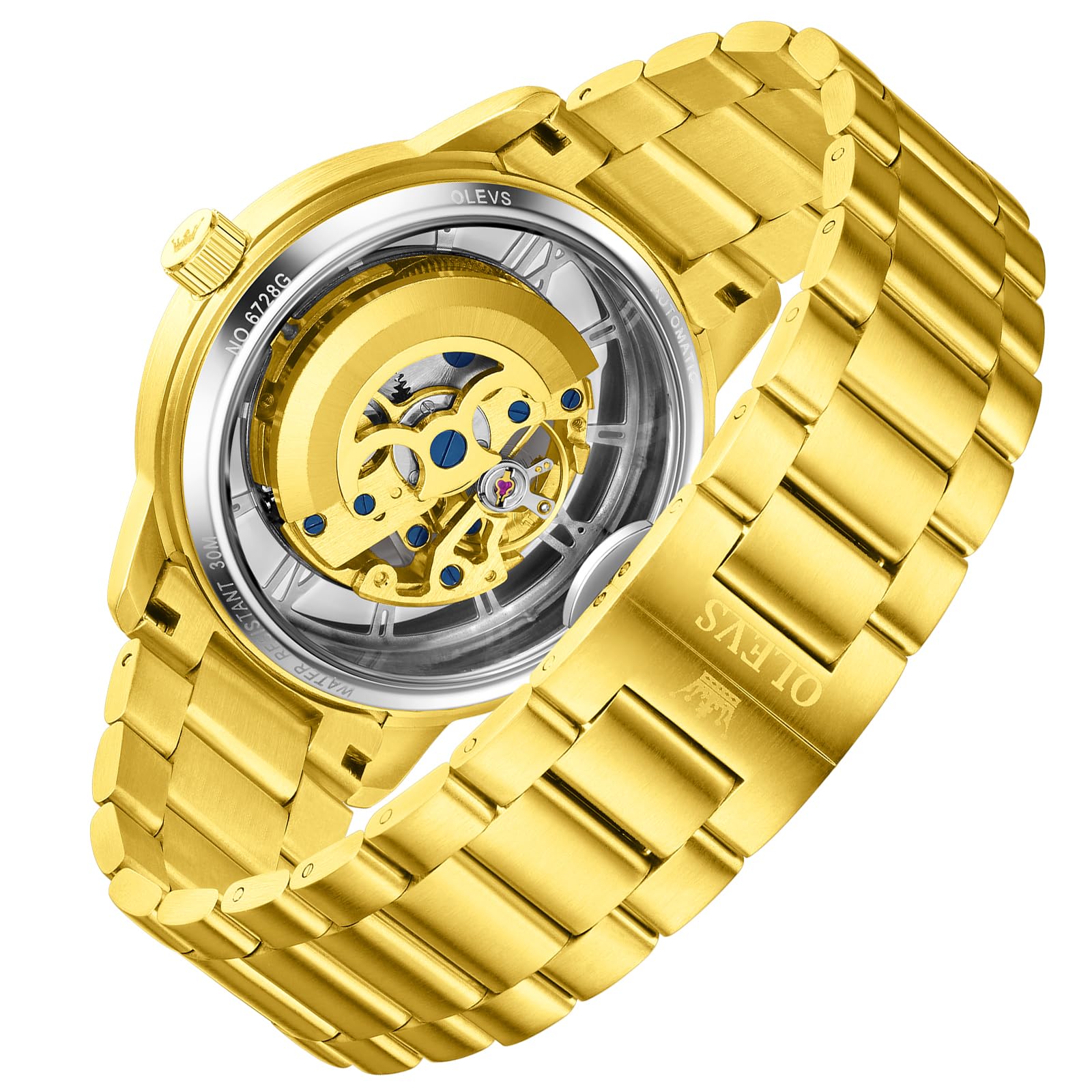 OLEVS Orologi automatici da uomo 43 MM scheletro grande quadrante 3 lancette orologio a carica automatica in acciaio inossidabile vestito di lusso meccanico impermeabile luminoso orologio da polso