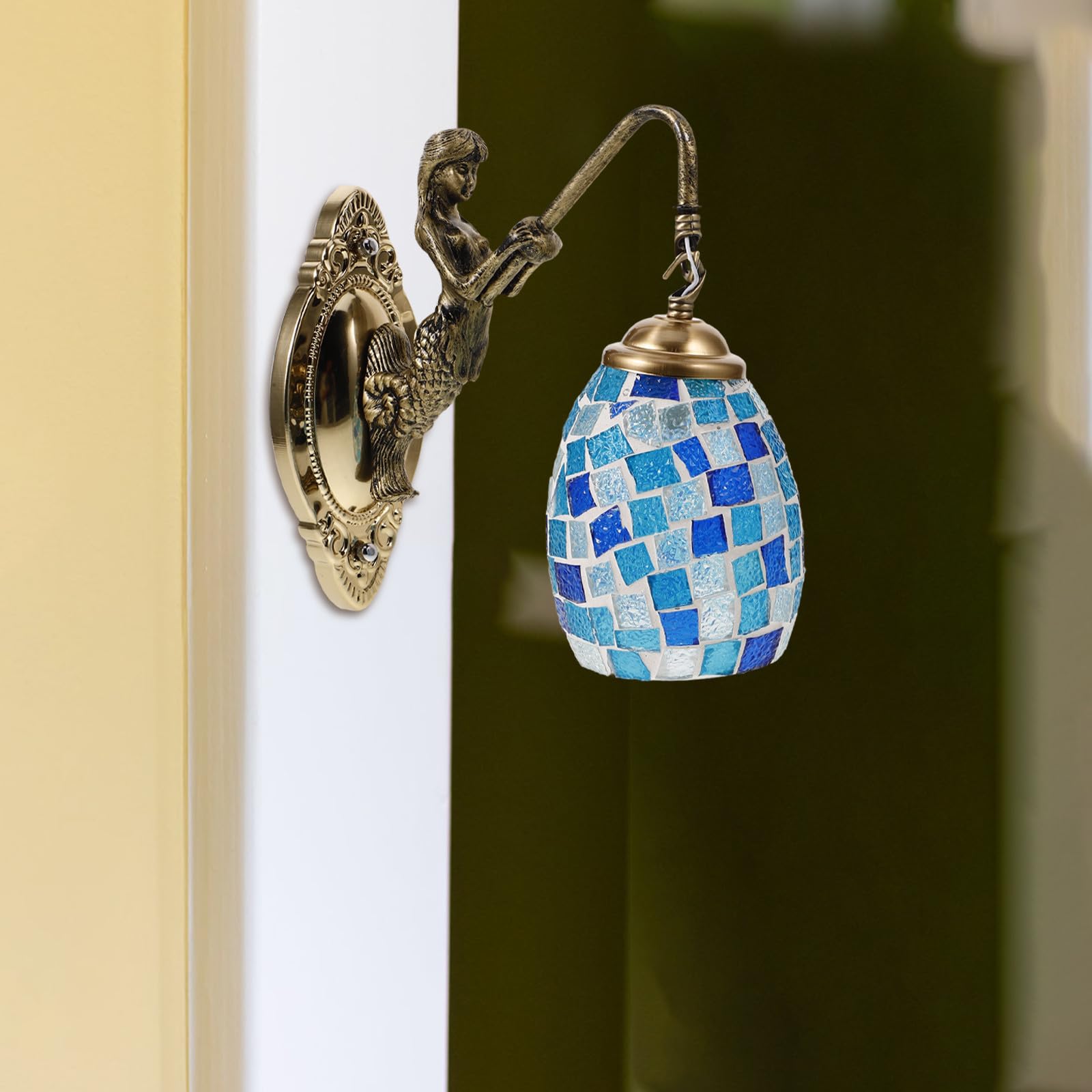 HOMSFOU Aplique de Pared Sirena de Cristal Vintage, 220v E26/e27