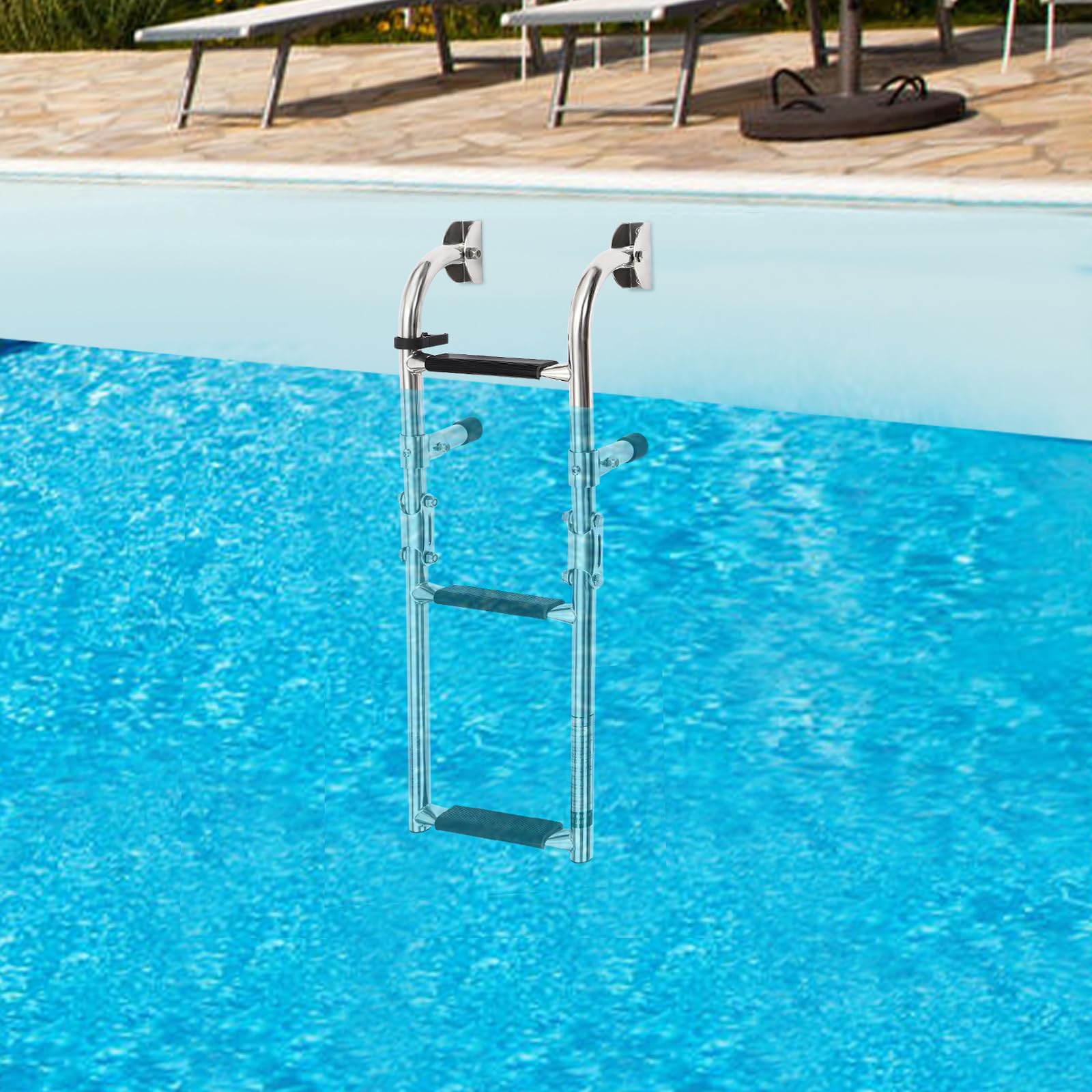 Scala da bagno a 3 livelli, in acciaio inox, pieghevole, con pedale antiscivolo, per piscina, barca, piscina, yacht, motoscafo, fino a 350 lbs