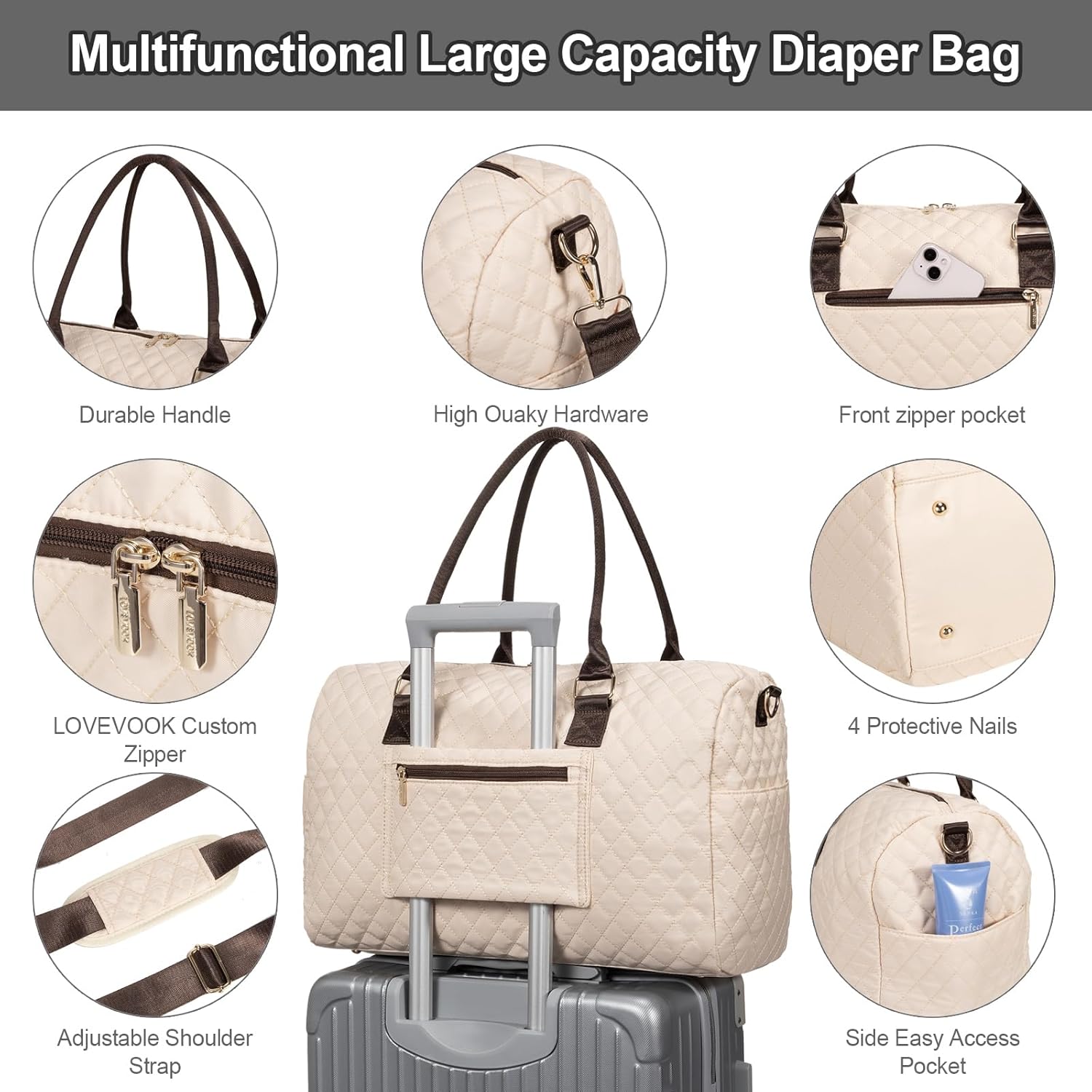 LOVEVOOK Diaper Bag Tote with Pacifier Case and Changing Pad, Large Capacity Mommy Bag for Hospital and Weekender Travel, Functional Baby Bags Newborn Baby Essential - Image 5