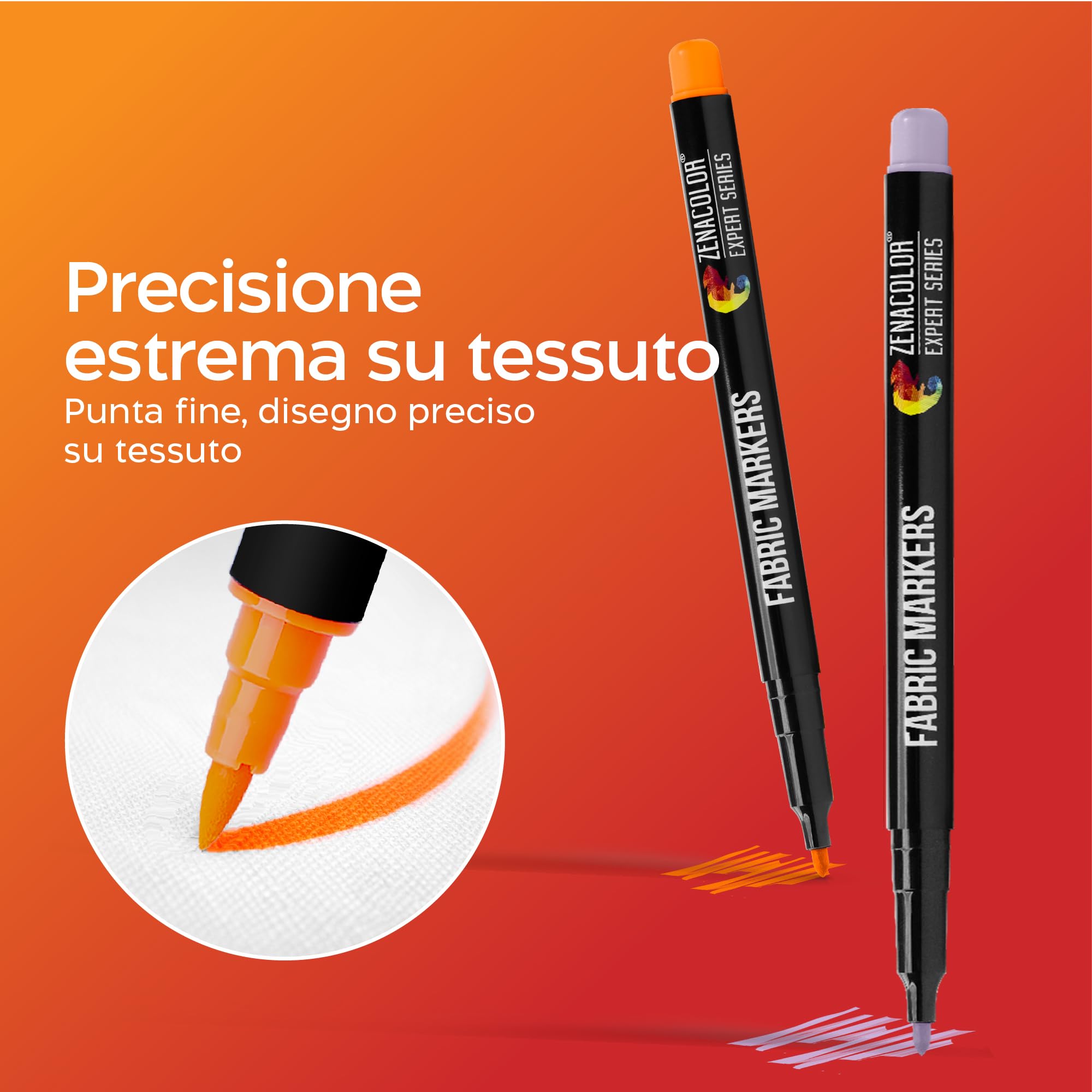 Zenacolor 20 Pennarelli per Tessuti e Stoffa - Colori per Tessuti Atossici, Indelebili e Permanenti a Punta Fine - Ideali per Magliette, Borse in Stoffa e altri Tessuti - Per Bambini e Adulti - 3