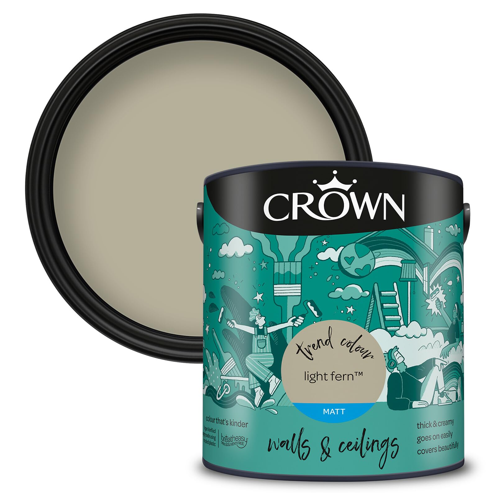 Crown Walls & Ceilings Matt Emulsion Paint, Size 2.5L, Light Fern