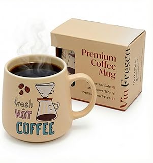VIN FRESCO 12 oz Ceramic Coffee Mug Microwave Safe with Wide Bottom - Dishwasher Safe Coffee Cup - Thick and Cozy Mug for Coffee, Tea, Hot Chocolate, and More (Beige)