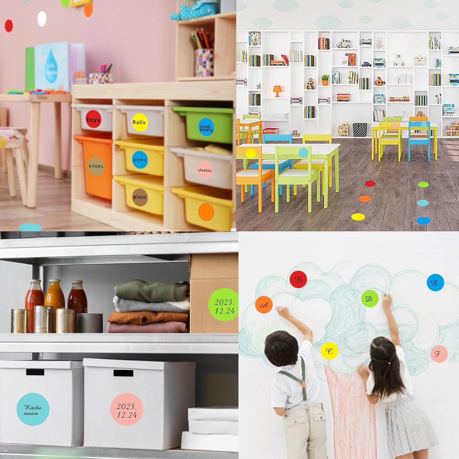 100 Stück 10,2 cm große, runde farbige bewegliche Etiketten, 5 Farben, bunte Punkte, beschreibbare Aufkleber, Organisationsmarkierungen für Kinderzimmer, Büro, Garage und