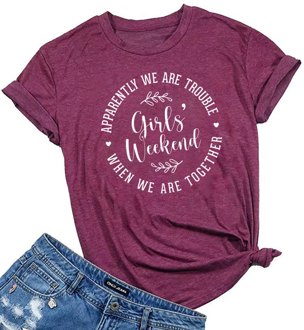 Qbily Girl's Weekend Shirt Matching Bestie Friends Vacation Trip Party Graphic Tees Tops for Women