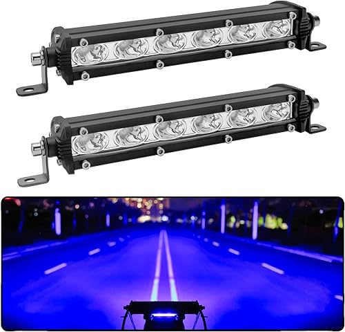 AUXMOTEC Barra de luz LED azul de una sola fila de 7 pulgadas, 12 V, 24 V, ultrafina, impermeable, combo, luces de caza de peces para camión, ATV,