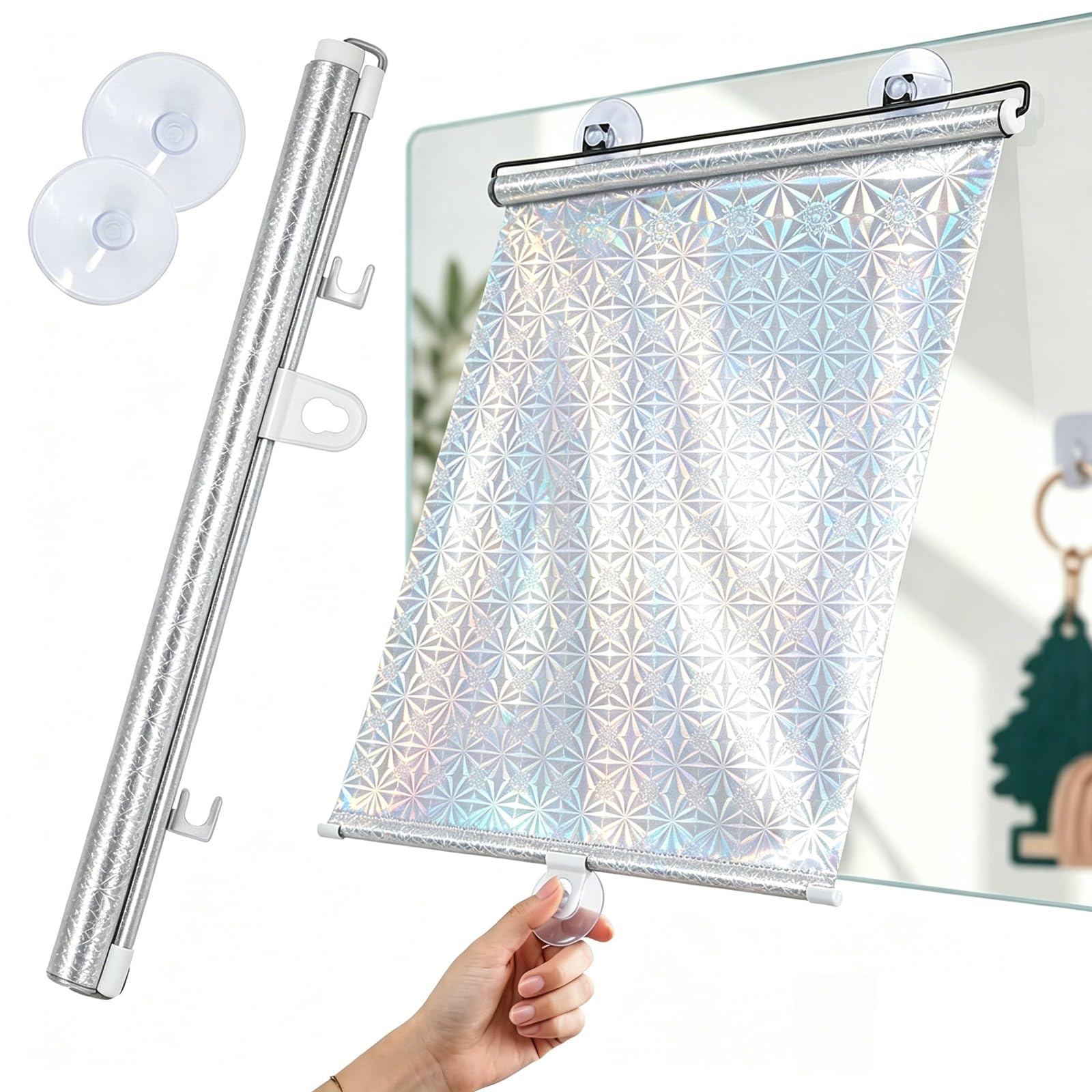 Store à Ventouse Occultant, 30-80cm Store à Ventouse Enrouleur sans Perçage, Protection Solaire et Thermique, Rideau Rétractable pour Fenêtre de Toit et Voiture(Argent,W:80xH:135 cm (31x53 in),)