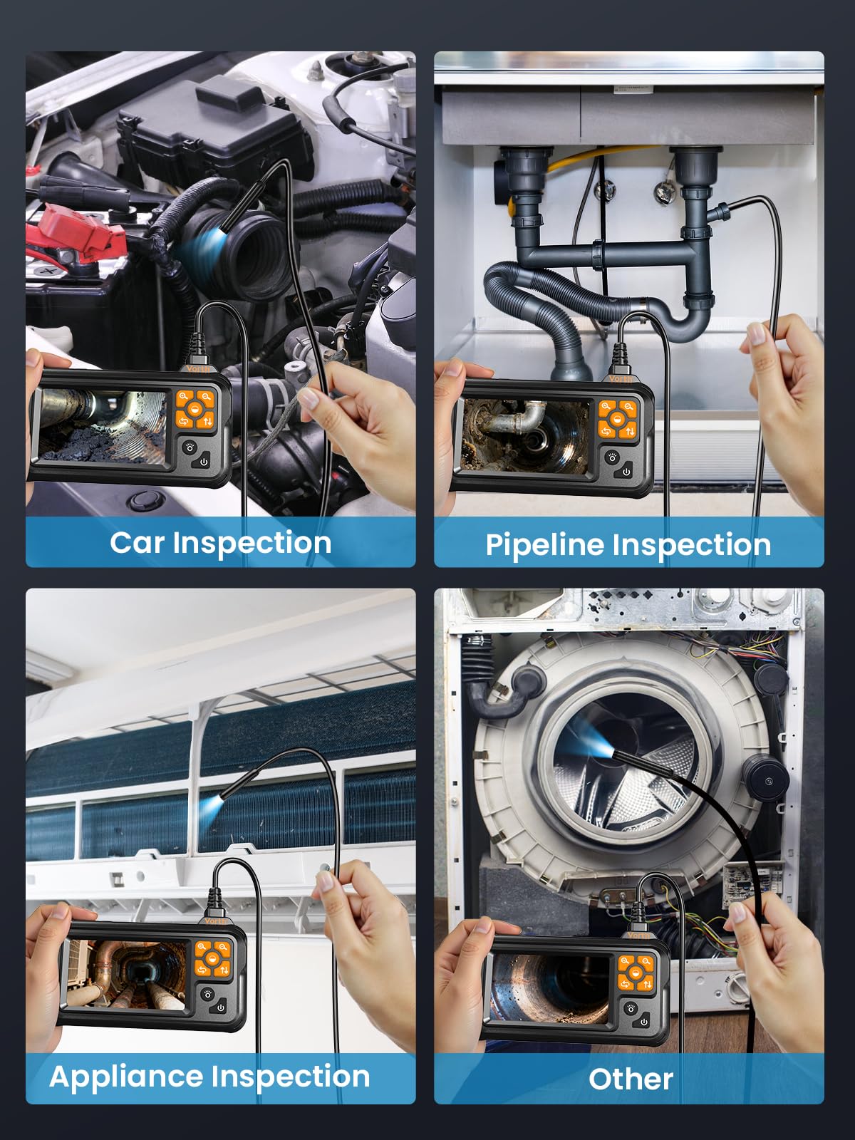 Endoscope Camera with Light, 4.3" IPS Screen 1080P Borescope with 8 LED Lights, Semi-Rigid Cable Snake Camera, IP67 Waterproof Sewer Inspection Men Tool - 16.5FT-Single Lens — Amazon image 7