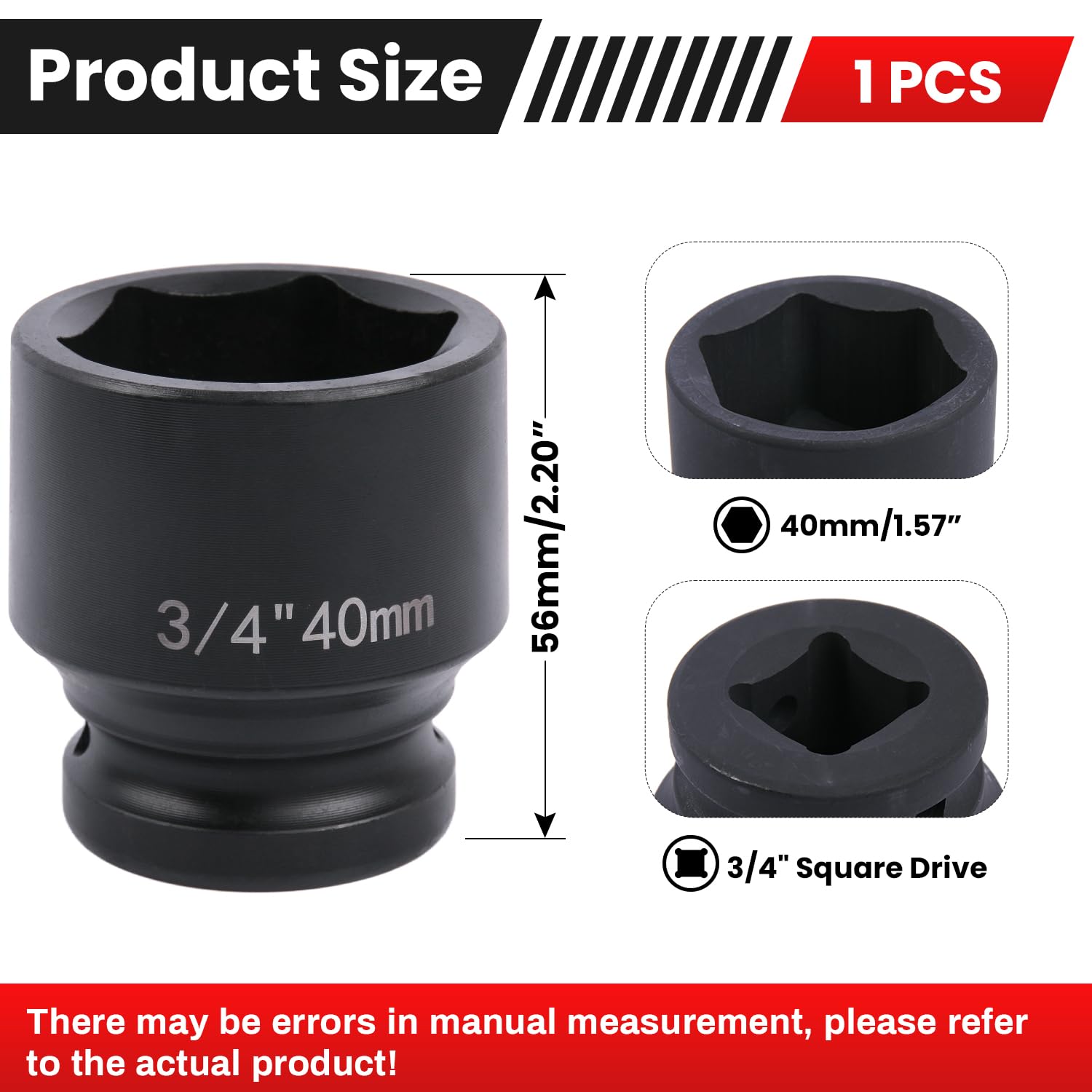 Deep 6-Point Impact Socket 3/4" Drive 40mm,Chrome Molybdenum Steel, Anti-Rust Metric Hex Socket for Car Repairs and Impact Wrench - Image 2