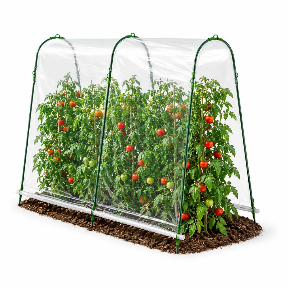 TERRE JARDIN Serre à tomates de Jardin 200x180x120 cm avec Film Plastique Haute résistance & arceaux Acier - Microclimat, Protection tomates Contre intempéries, idéale jardinière Tomate