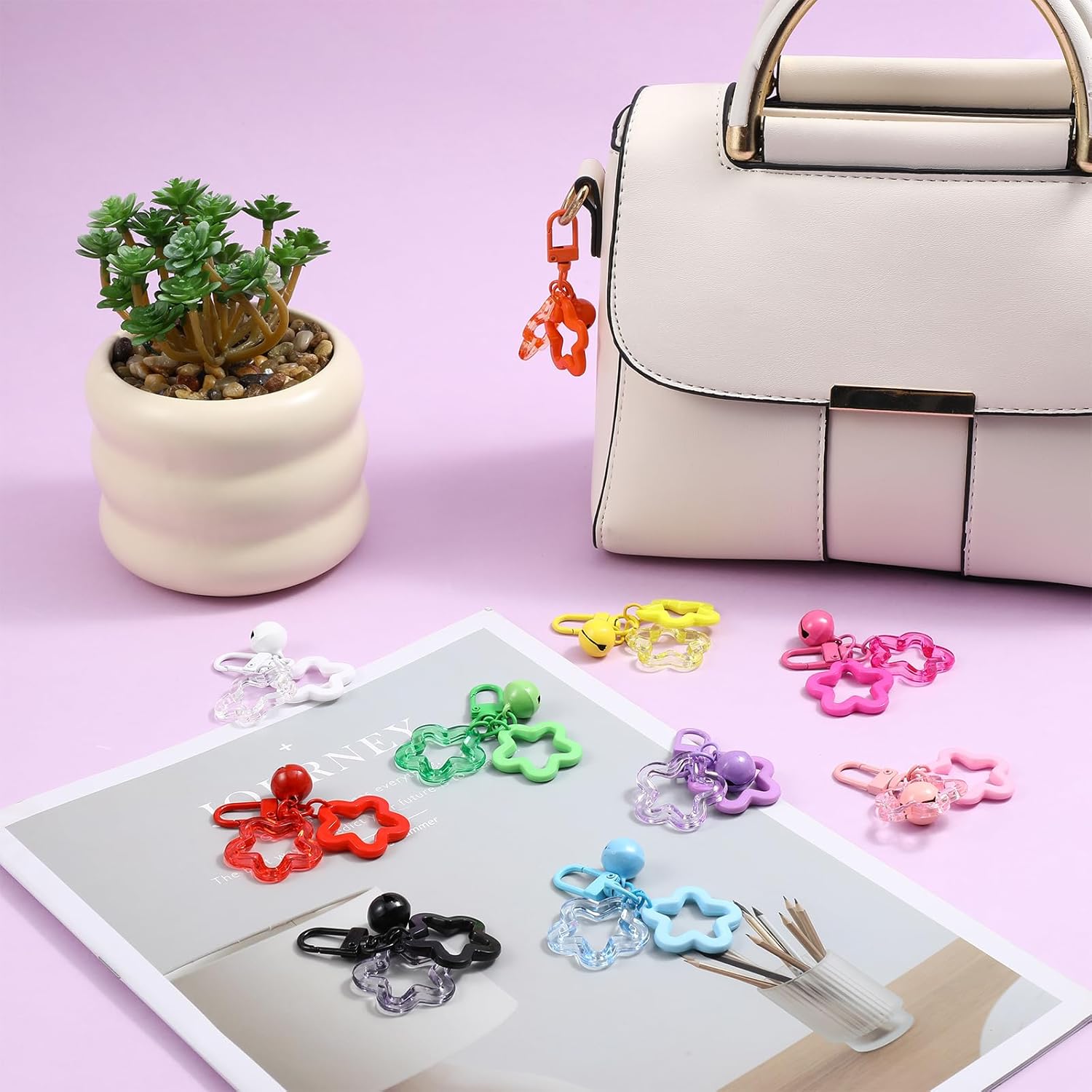 10 Pcs Star Keychain Clasp,Acrylic Star Keychain,Colorful Bell Five Pointed Stars Candy Color Clasp Clip Charm,Cute Stars Bag Charm Car Keys Backpack Keychains Decoration - Image 5