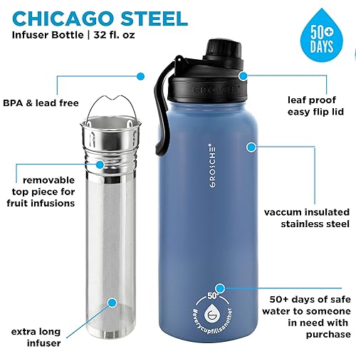 Miniatura 2 de GROSCHE Chicago - Frasco infusor de té de acero inoxidable Botella de bebidas Bebidas calientes y frías Infusor de té de hojas sueltas