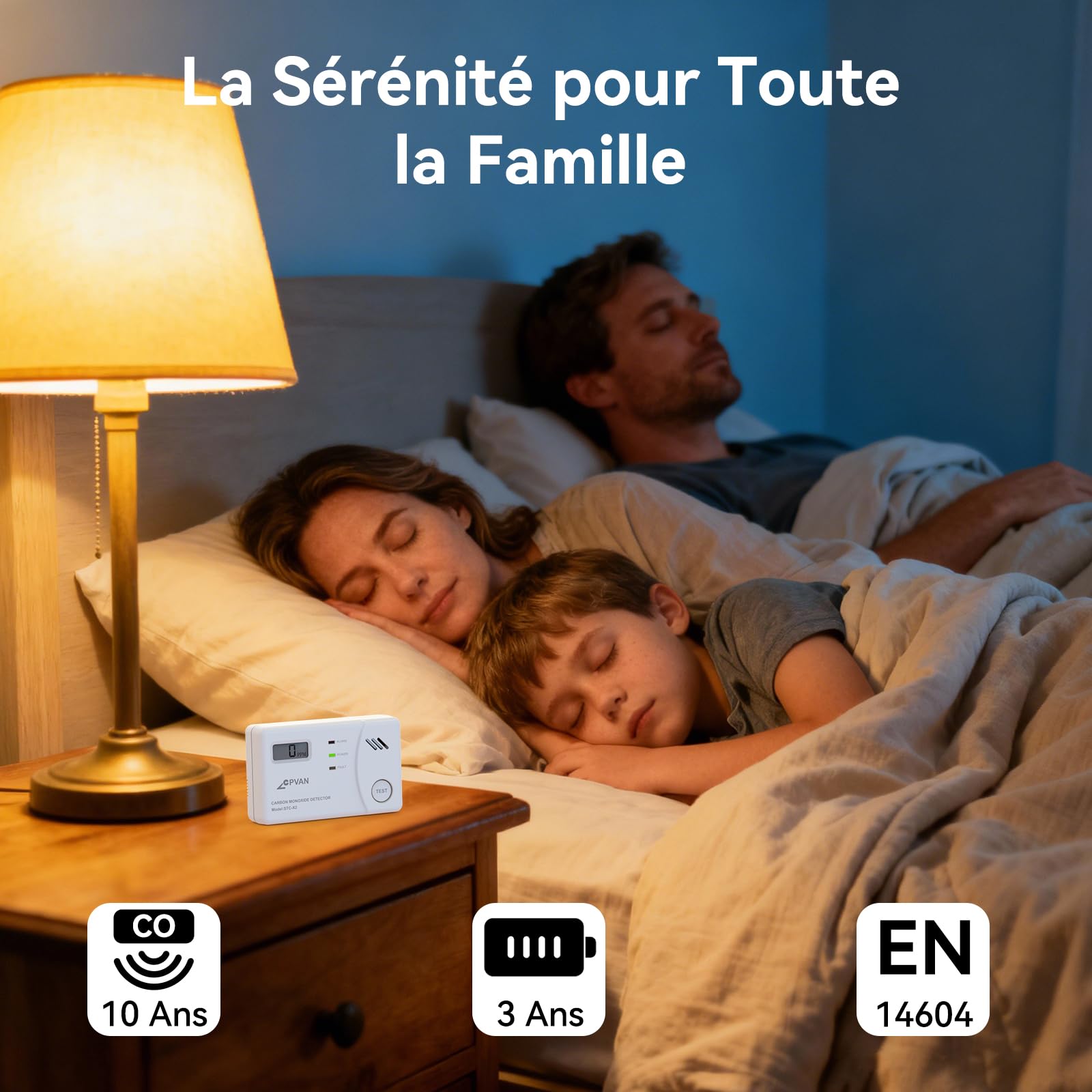 CPVAN Détecteur de Monoxyde de Carbone avec Capteur de 10 Ans, Détecteur de CO à Piles Remplaçables et Affichage Numérique avec Bouton de Test, Conforme à la Norme Européenne EN50291, 1 Pièce