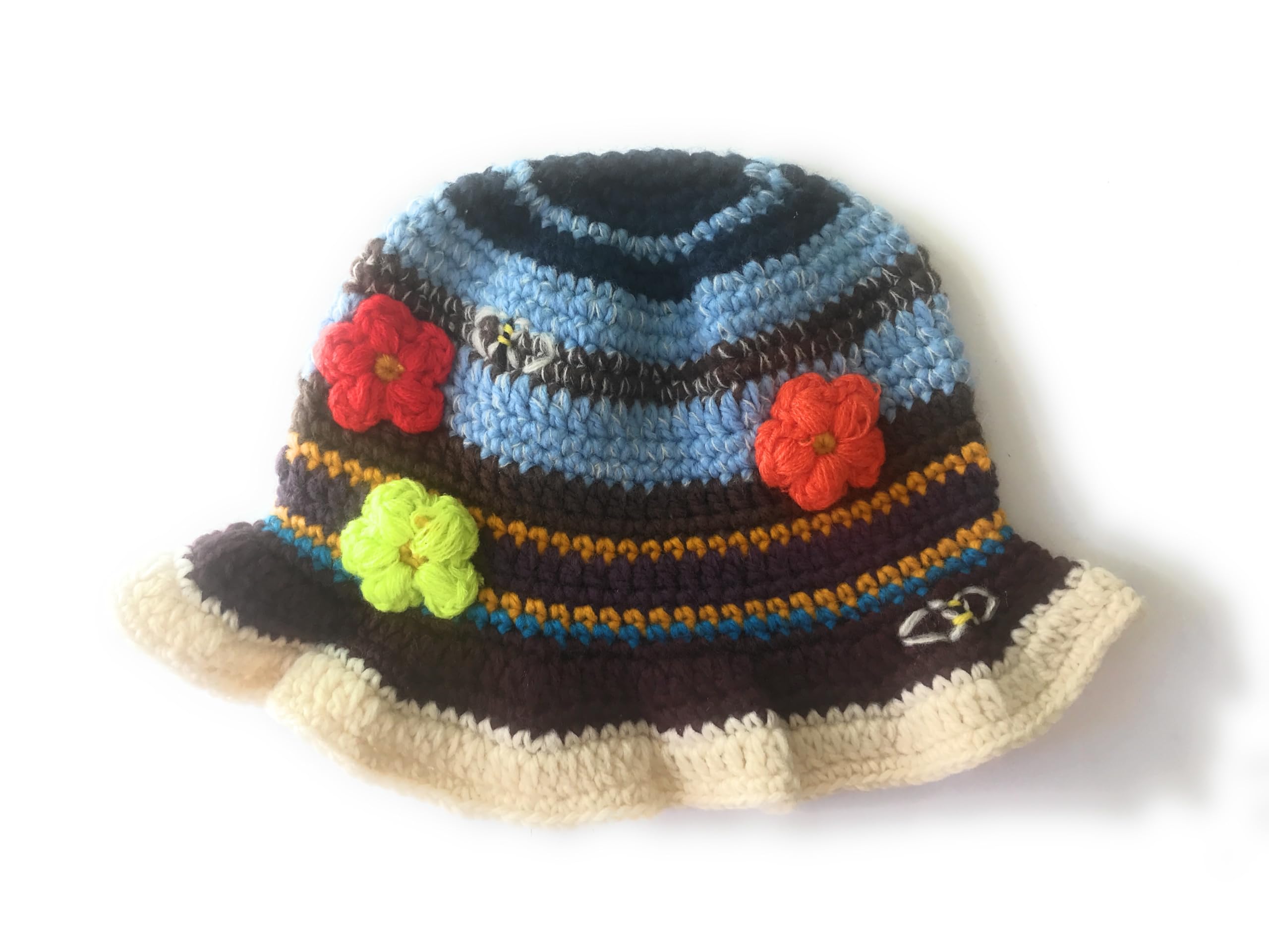 KGM Hand Crafted Knitted Crochet Bucket Hat - Festival Holiday Travel Summer Winter Hats (Multi)
