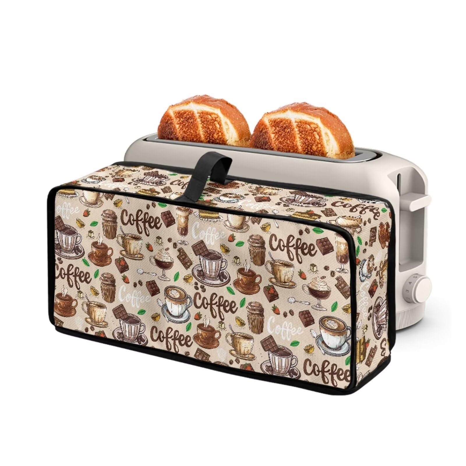 Coffee Beige Kitchen Toaster Dust Cover with Top Handle Bakeware Protector Compatible with 2 Slice Long Slot Toaster Heat-Resistant Dust Protection Anti-scratch Cover