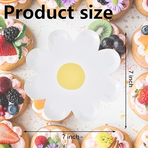 Miniatura 2 de 60 platos de papel de margarita, manteles individuales desechables de 7 pulgadas, platos de margaritas para fiestas, bandeja de alimentos que se