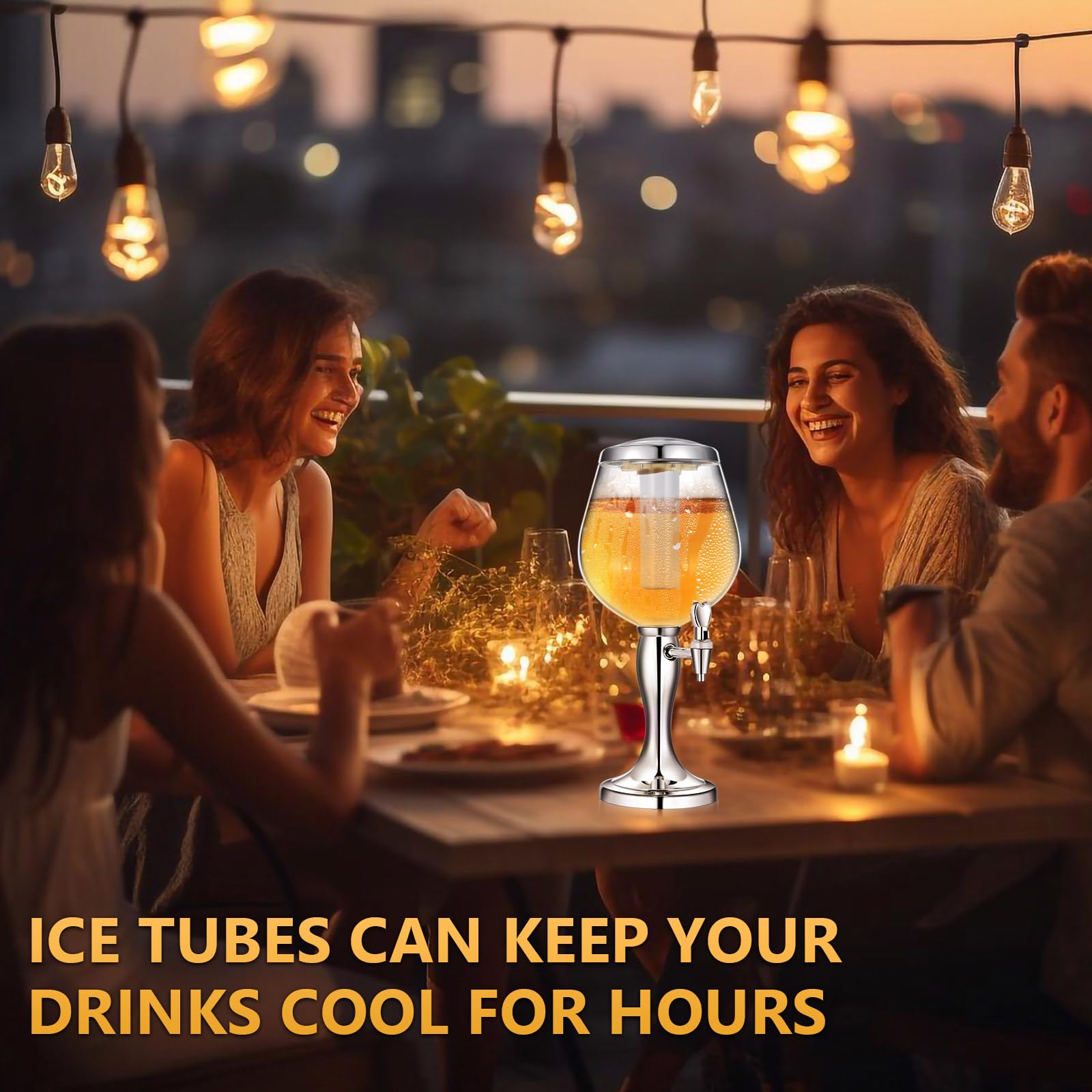 FillTouch 4 l Bier-Getränkespender für Getränke, Mimosenturm, Spender mit Eisrohr und Zapfhahn, Tisch-Bierspender, Likörspender für Margarita, Likör-Bar, Party