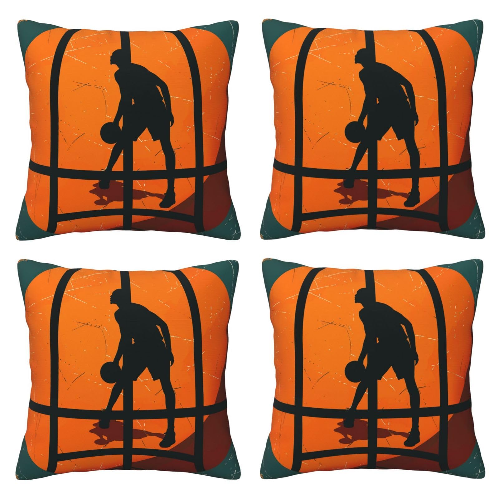 Basketball Art Throw Pillow Cases 4 Pack Square Pillowcases Super Soft Pillow Protectors With Zipper for Couch Livingroom Sofa Bed Office Car,30x30 CM