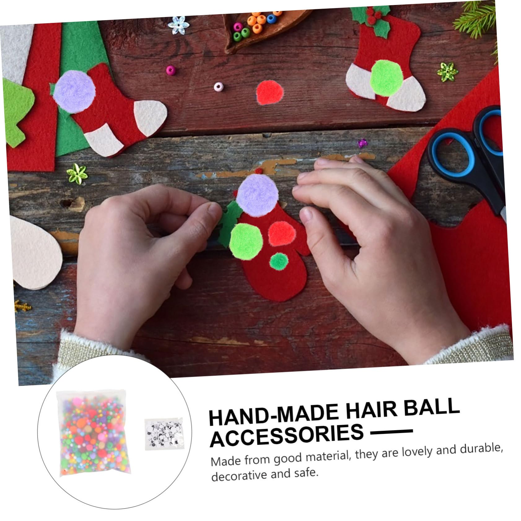 BEBEMOKO Safe Gentle Materials DIY Plastic Simulation Eye Stickers Wool Hair Balls Crafts Supplies