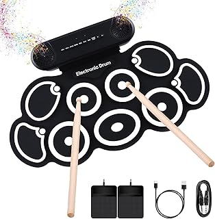Electronic Drum Set, 9-Pads Roll-Up Electric Drum Pad Kit with Headphone Jack 10Hrs Playtime Built-in Speaker with Drumsticks Pedals, Xmas Birthday Gift for Adults,Student (Black)