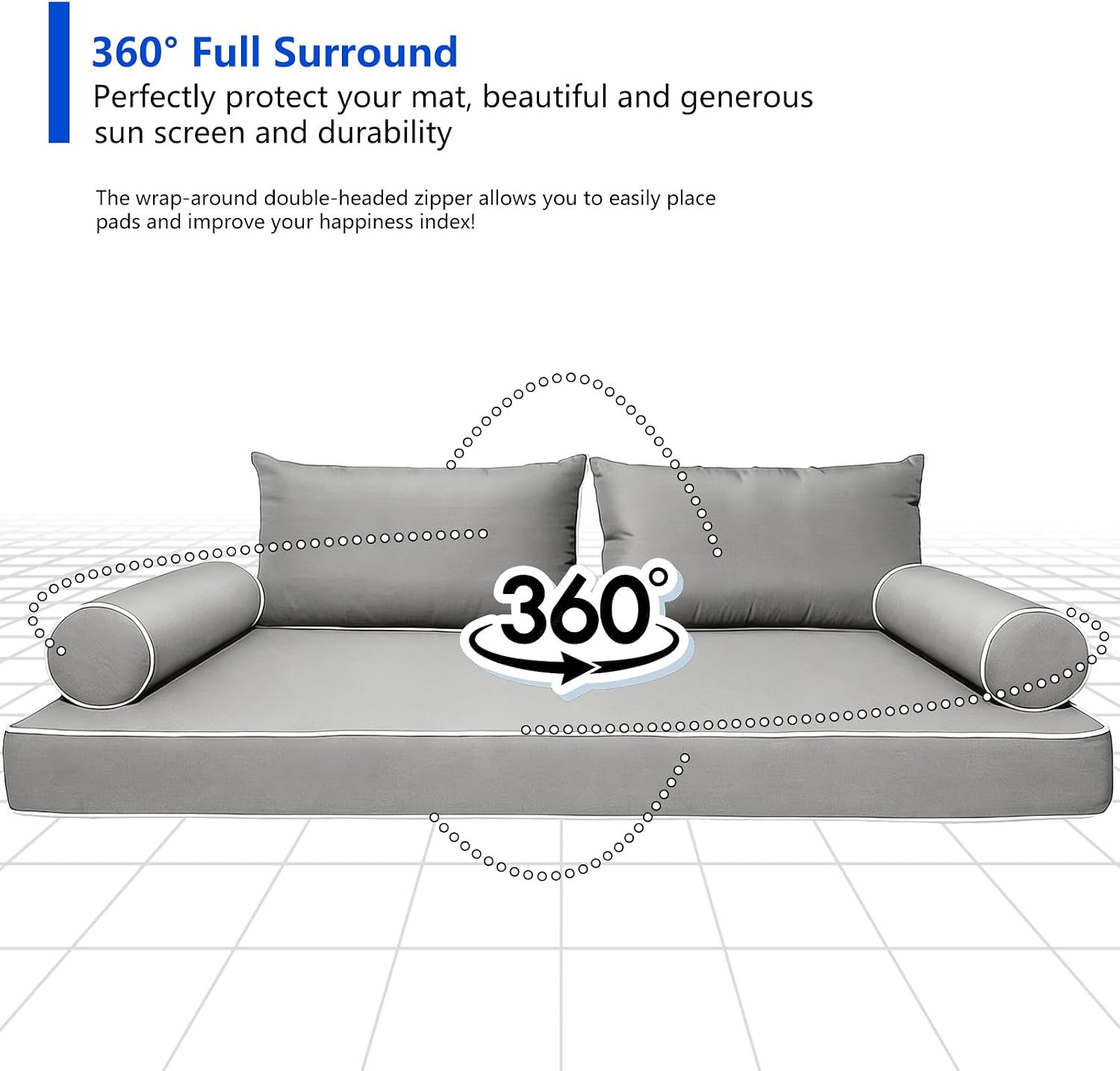 Twin Size Outdoor Daybed Mattress Cover,Waterproof Porch Swing Bed Cushion Covers with Zipper,Patio Bolster Pillow Fitted Sheet Slipcover,ONLY Cover (Light Grey, 75 * 39 * 6in)