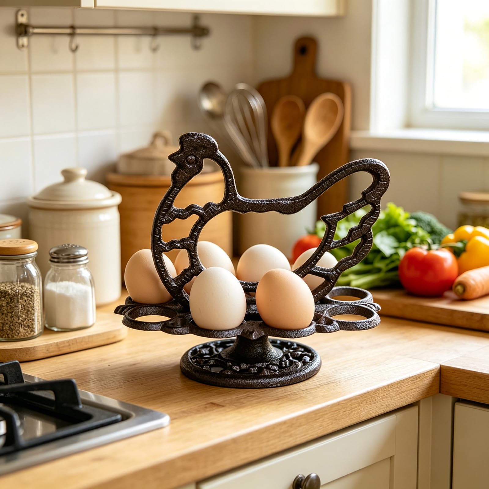 Generisch Einzigartige Eier Organizer in Hühnerform aus Eisen mit 8 Plätzen für Küchentheke und Esszimmer Dekoration, einzigartiges Küchenzubehör