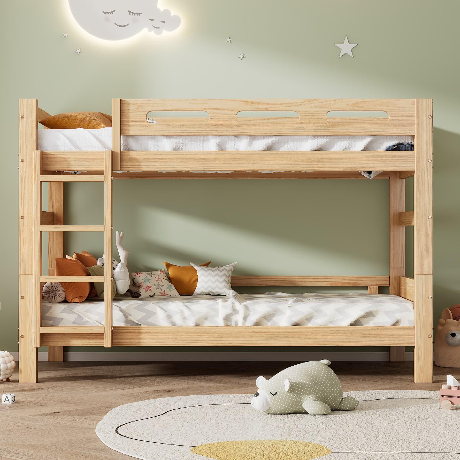 PUGSDRLY Lit Superposé Enfant en Bois 90x200cm,Lit superposé 2 Places Divisé en 2 Lits Simples, pour Adolescent et Enfant
