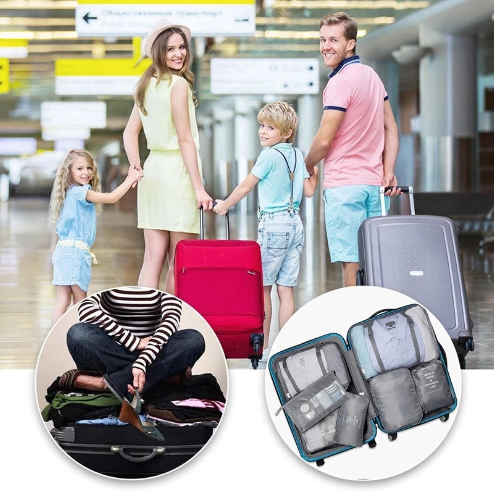 Set da 7 Pezzi Organizzatore da Viaggio Borse portaoggetti Valigia Cubo da imballaggio Bagagli Portatili Custodia per Biancheria Intima-Blu Scuro 7 Pezzi A