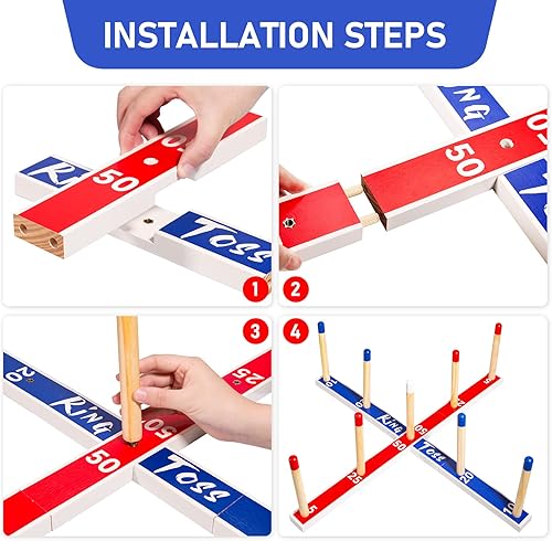 Miniatura 5 de EVERICH TOY Juegos de juguetes para interiores y exteriores, juego de lanzamiento de anillos de madera grandes mejorados para niños, juegos de