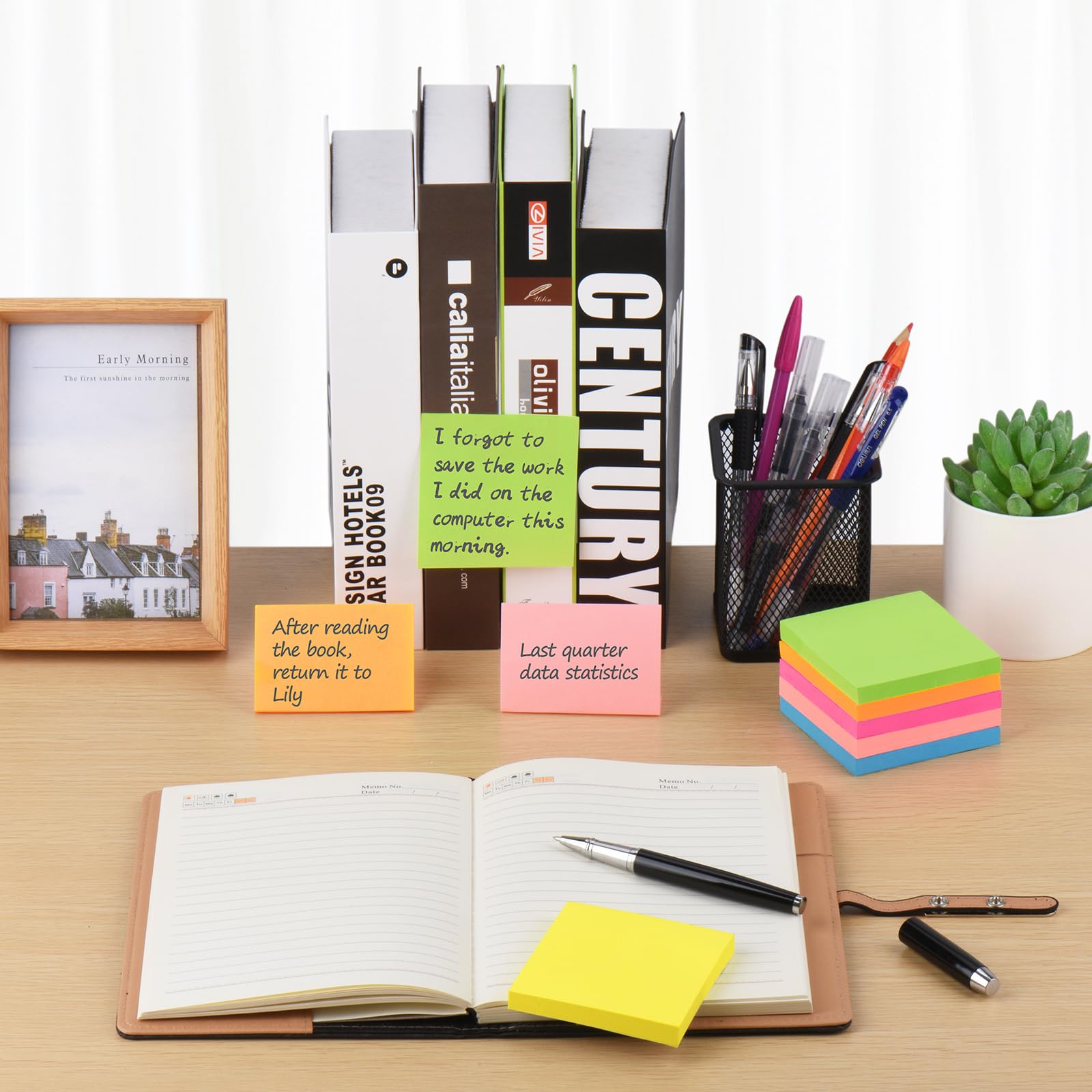 Blocchetti Adesivi ZCZN 12 Pezzi 76x76mm | Foglietti Promemoria Neon, Forte Adesione, Per Ufficio E Casa