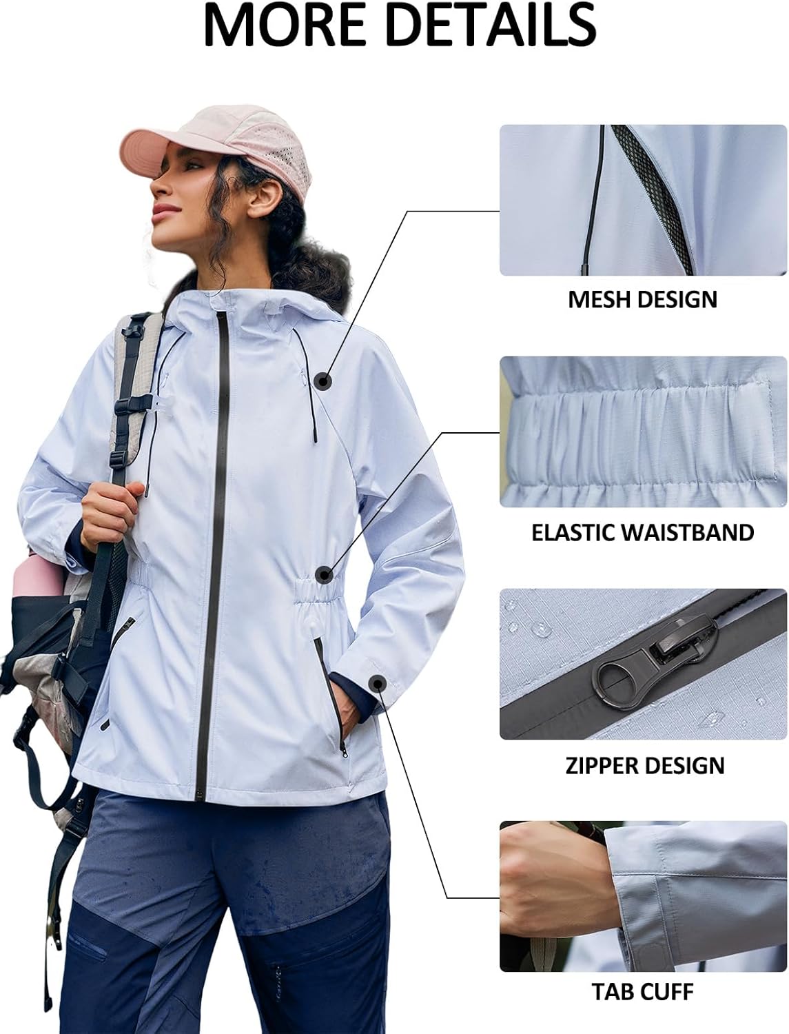 Yousify Womens Rain Jackets Lightweight Waterproof Raincoat Windbreaker Hooded Trench Coats with Pockets Cycling Bike Jacket - Image 5