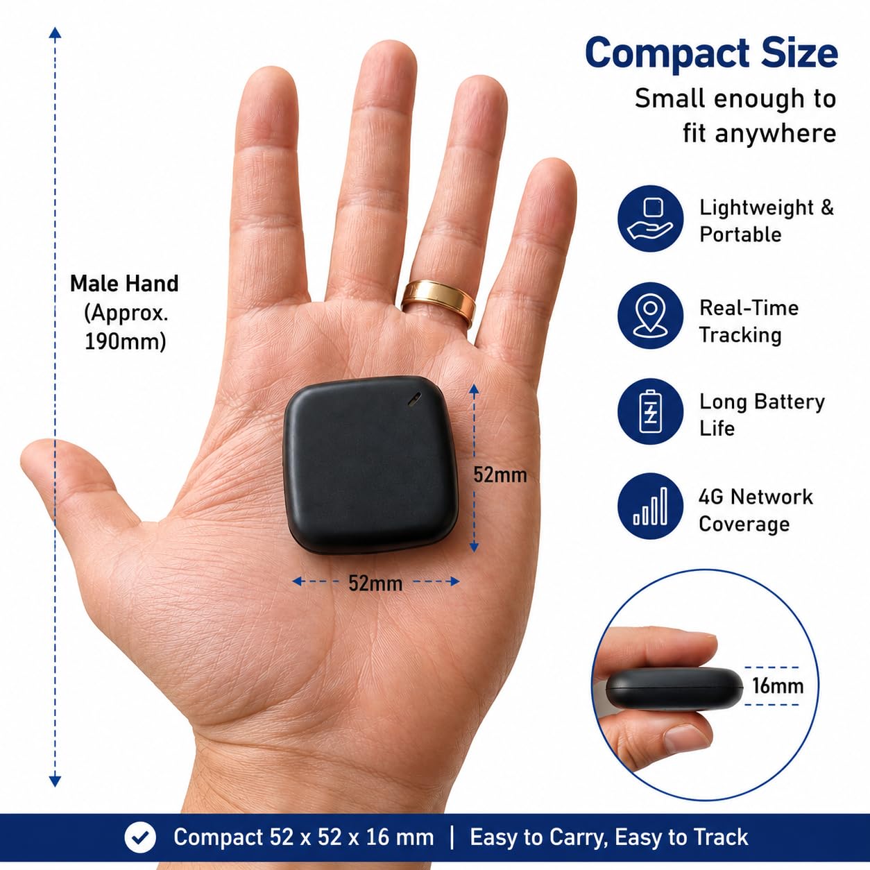Rastreador personal GPS en tiempo real, dispositivo compacto para personas