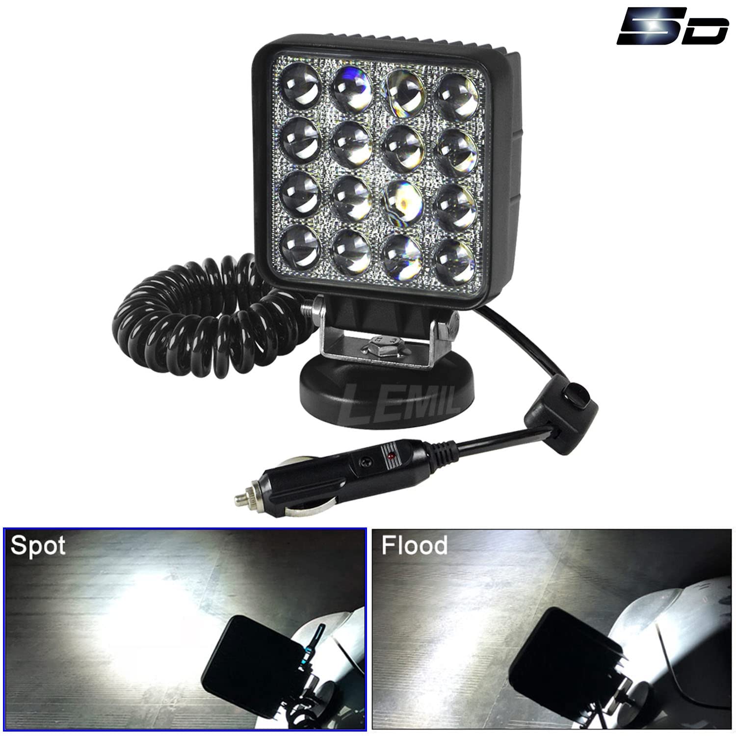 Amazon.com: LEMIL 48W 5D LED Work Light Magnetic Light Cigarette Lighter  Plug Spot Light Driving Fog Light 12V Work Light Emergency Light for Car  Boat Bar SUV ATV Offroad Truck 4x4 Pickup