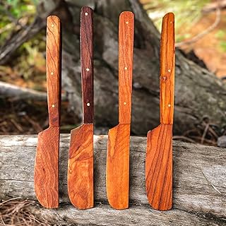 Olive Wood Butter Spreaders Set of 4 – Handmade Olivewood Wooden Spreader Knives for Butter Jam Cheese – Rustic Olive Wood Kitchen Utensils