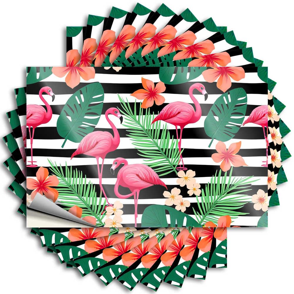 Roll Tattoos Durable Cover | Flamingos, Flowers, and Stripes: A Tropical Pattern Sweet Self Adhesive Sticker for Alcohol DIY(12X18CM)