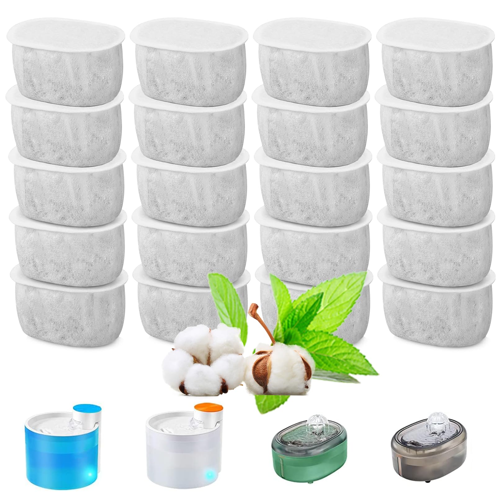 20 Pcs Replacement Filter Compatible with Cat Water Fountain W300/W500 2L Automatic Cat Fountain Water Dispenser Filter Pet Accessories