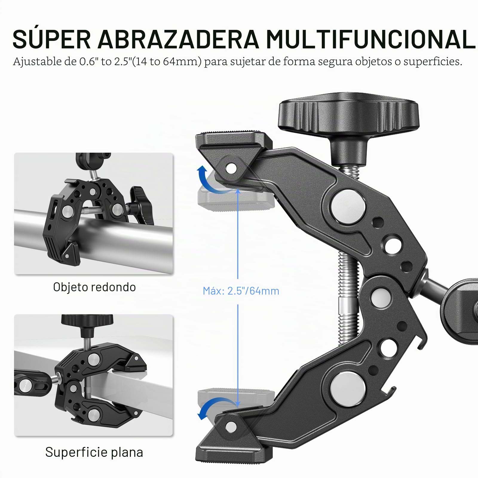 NEEWER Super Clamp con 3" Magic Arm de Doble Cabeza esférica, Cold Shoe, Rosca 1/4", Adaptador Teléfono/Cámara Acción para Trípode de Mesa Barras Gimbal, Compatible con SmallRig GoPro dji, ST83