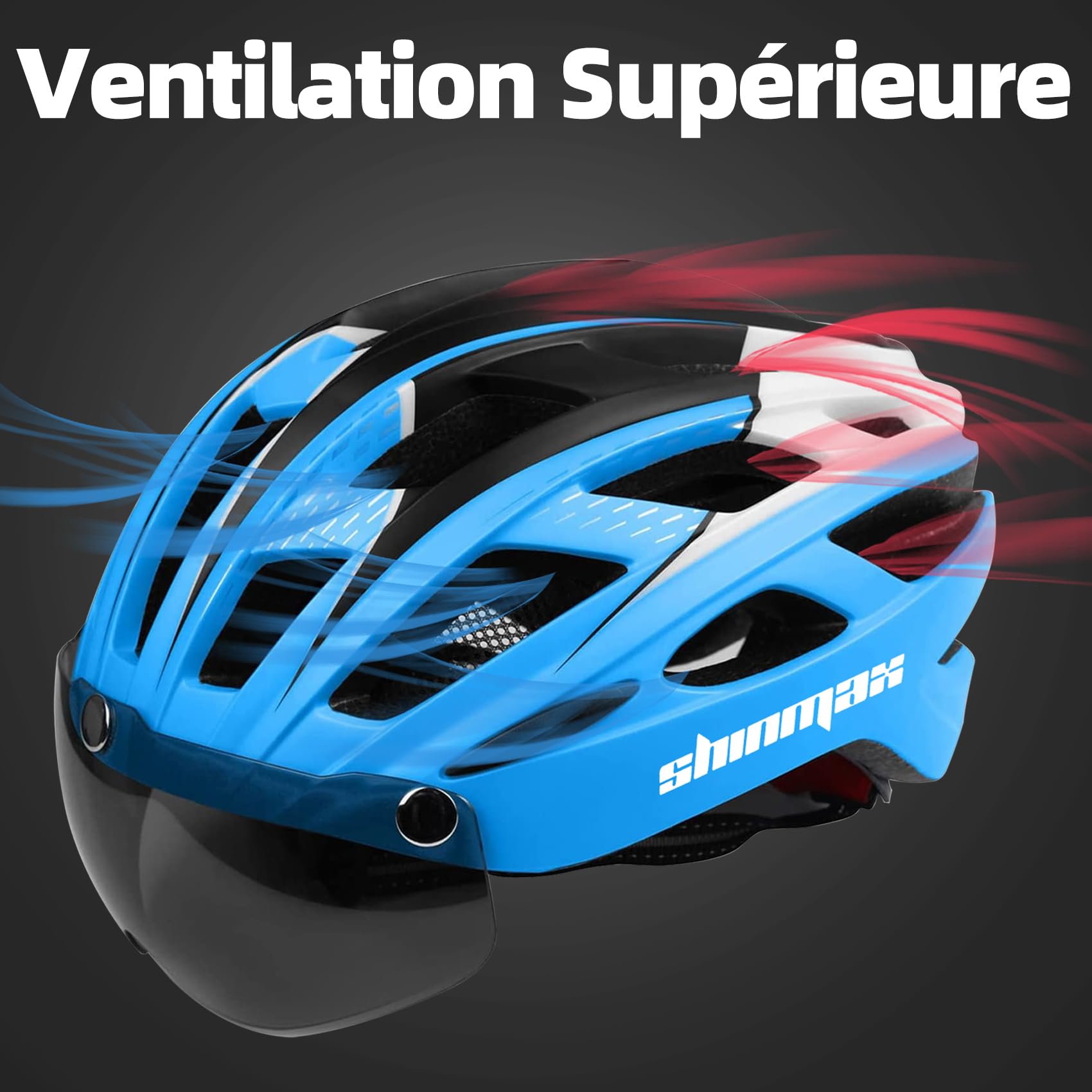 Shinmax Casque de Vélo LED Magnétique Sécurité Écran Amovible Visière Ski Snowboard NR-096