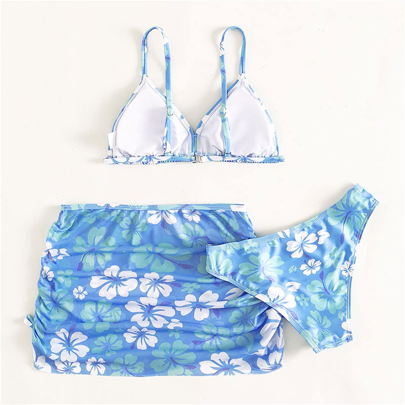 Tankini para niña, traje de baño para niños, niñas, 3 piezas, traje de baño con estampado floral, parte superior de bikini, ropa interior con volantes, falda de verano