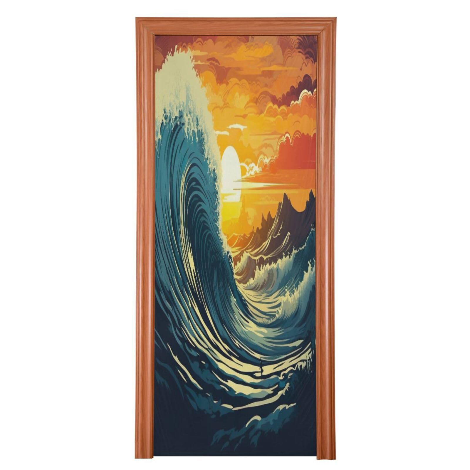 FLildon Sunset Sea Waves Door Cover Decoration, Party Accessory Porch Decor for Festive Ornament Room Door Covers 32 x 79 Inch