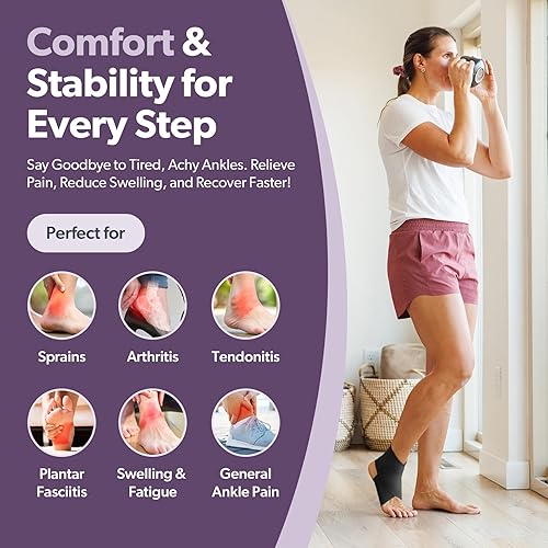 Miniatura 7 de BraceAbility Tobillera elástica - Manga de compresión ligera para pies y tobillos para gimnasia, baile, deportes, correr, ejercicio e hinchazón de