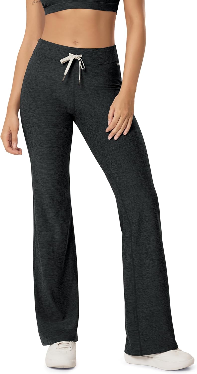 ODODOS Women's Mid Rise Slim Flare Pant - Ultra Soft odSTRATUM Tech Drawstring Tie Casual Lounge Yoga Pants, 30" Inseam