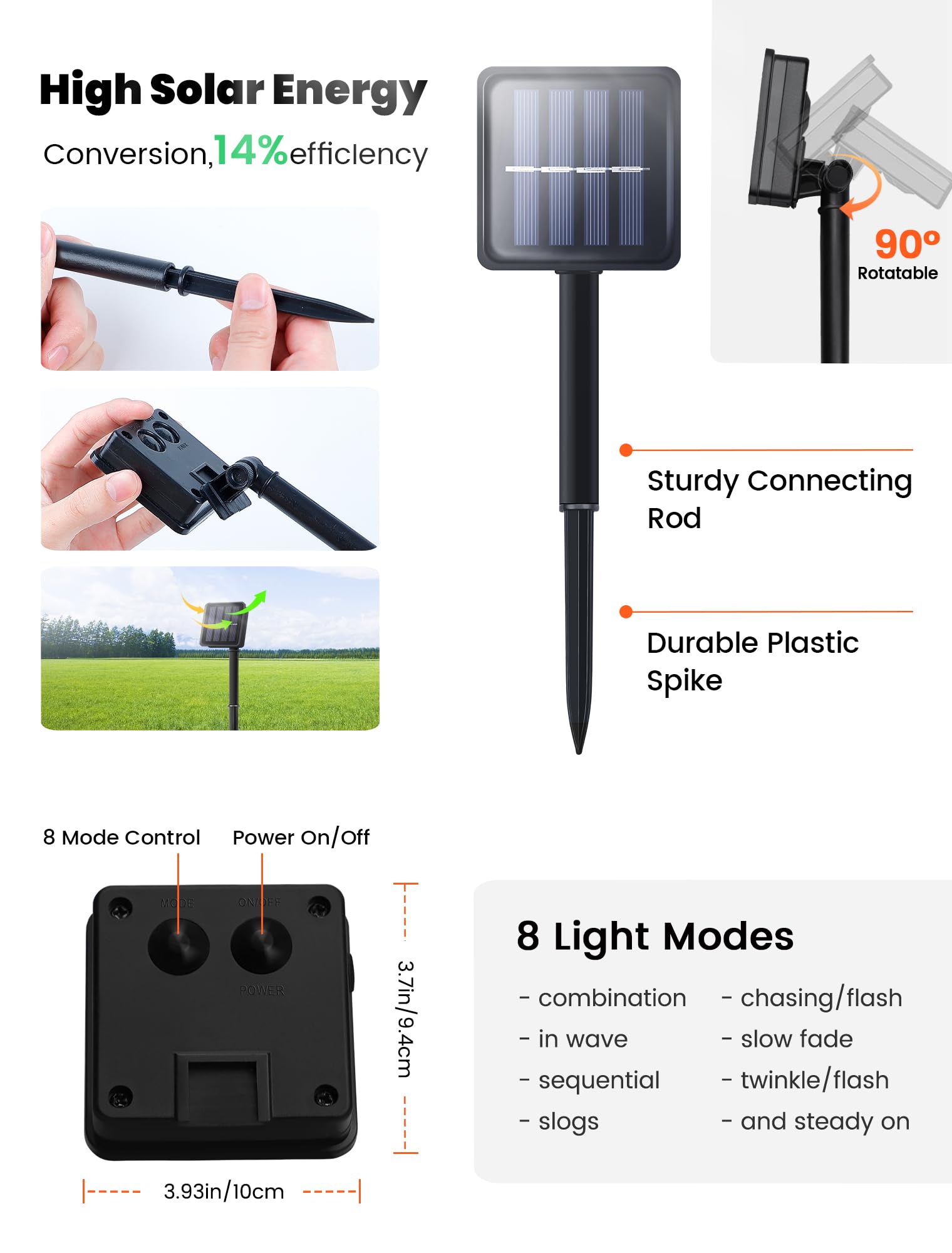 2 x orangefarbene Solar-Lichterkette für den Außenbereich, je 10 m, 100 LEDs, solarbetriebene Halloween-Lichterkette, wasserdichter Kupferdraht, funkelndes Licht für Thanksgiving