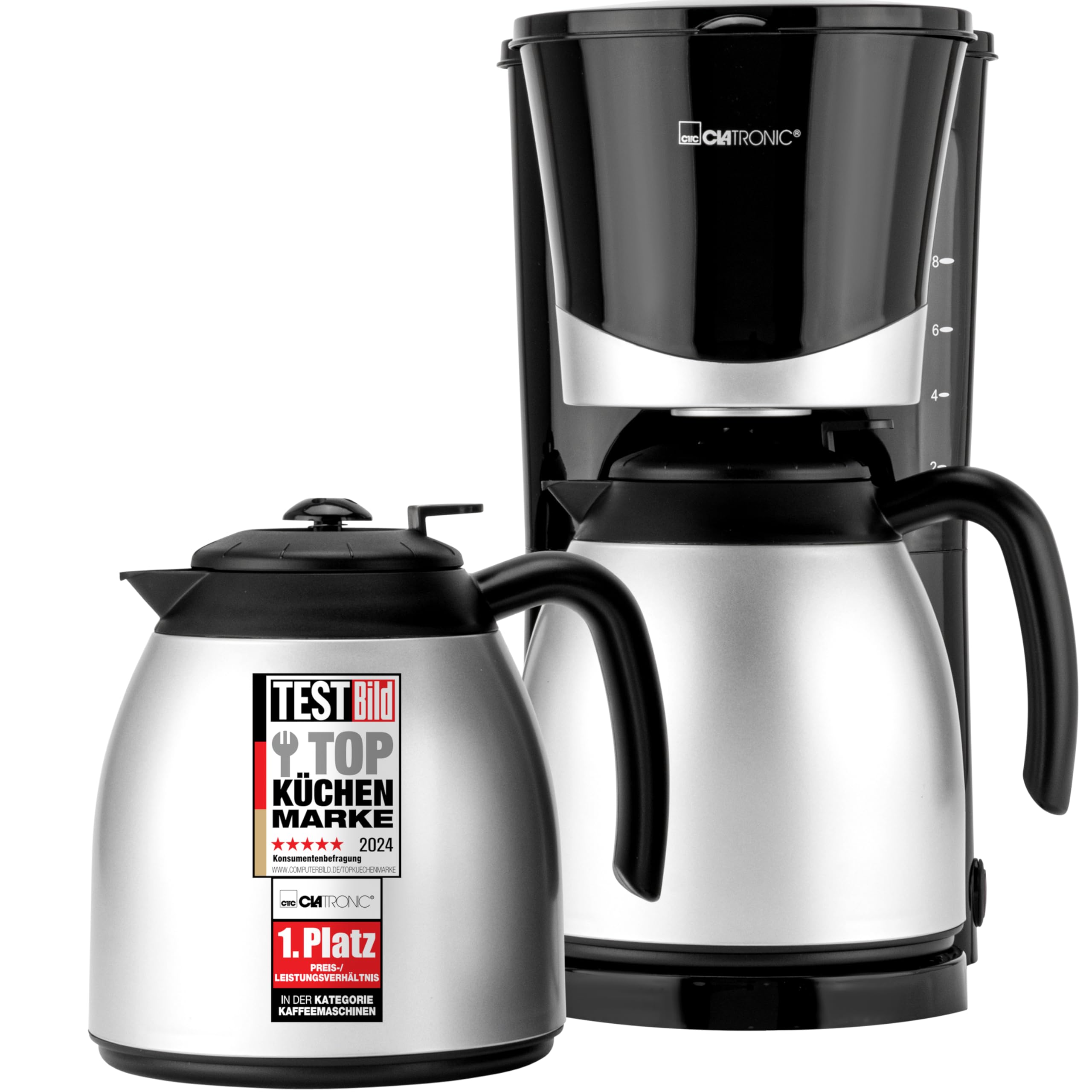 Clatronic® Kaffeemaschine mit Thermoskanne | für 8-10 Tassen Kaffee | kein Temperaturverlust | Filterkaffeemaschine | 1 Liter | 2 Thermokannen| Filterkaffeemaschine mit Thermoskanne | KA 3328 schwarz