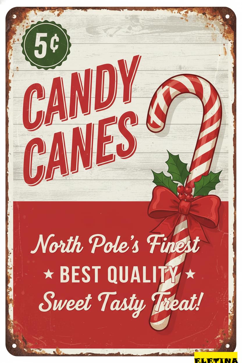 Candy Canes Tin Sign, 8x12 Inch Wall Art