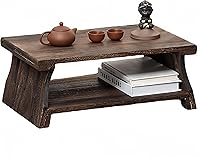NONGZUAN Hand Carved Folding Floor Table - Meditation Altar Puja Small Coffee Table, Natural Pine Wood 20x11.6x8.5 Inches