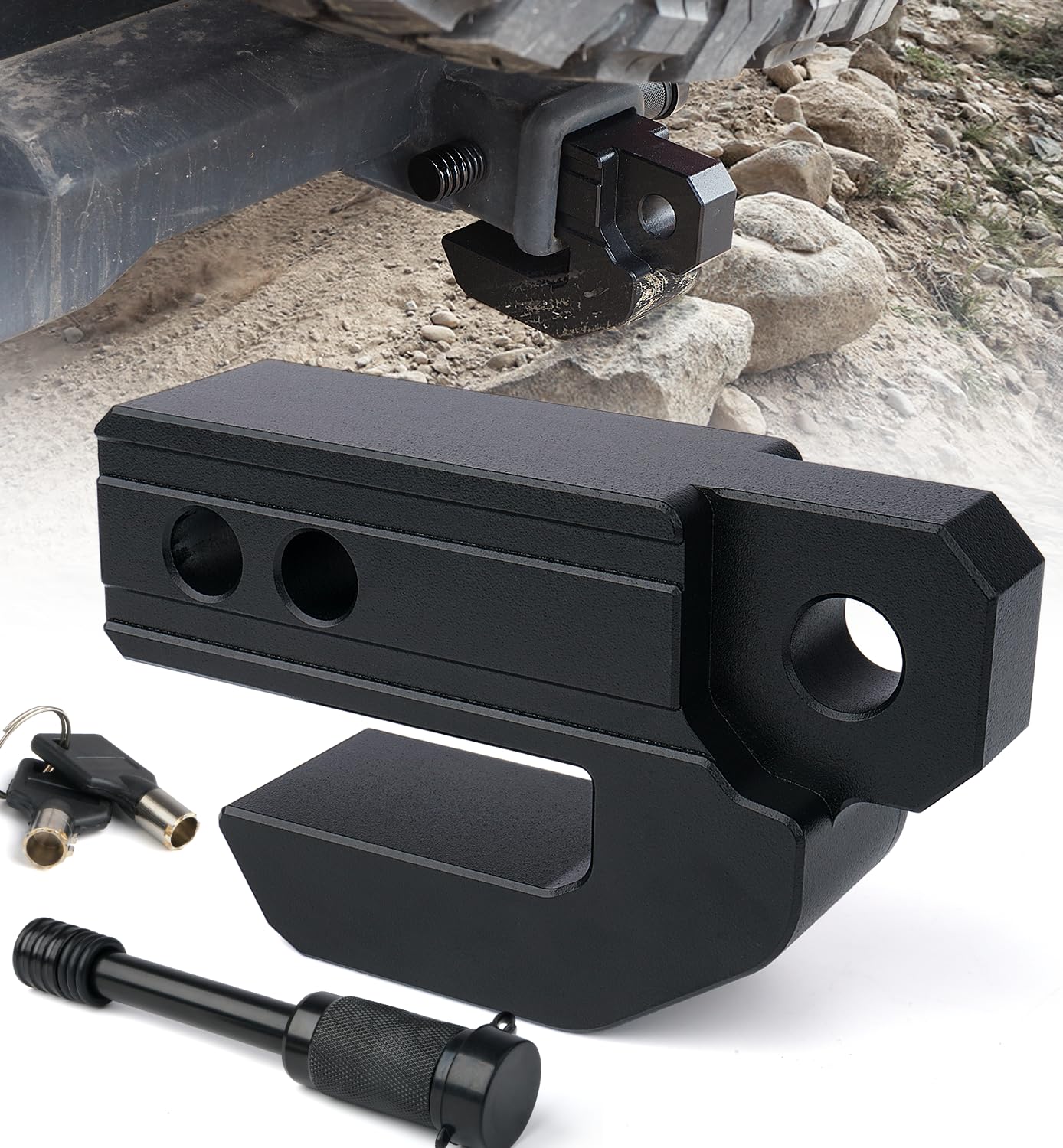 Tow Hitch Slider with Locks Pin Fits 2 Inch Towing Hitch Receivers Skid Protection Compatible with 3/4" D-Ring Shackles, for Off-Road Pickups Trucks SUV