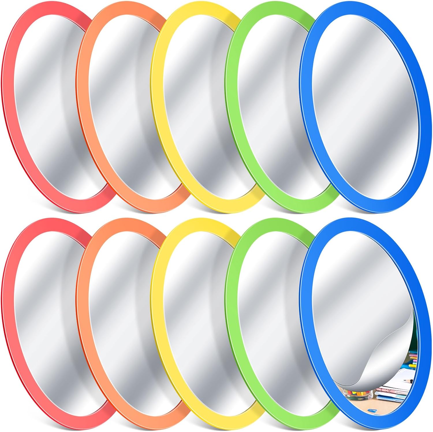 Dandat 30 Pcs Small Mirror for Kids 4 x 6 Inch Oval Shatter Proof Toddler Plastic Mirror for Classroom Decoration Bath DIY (Classic Color)