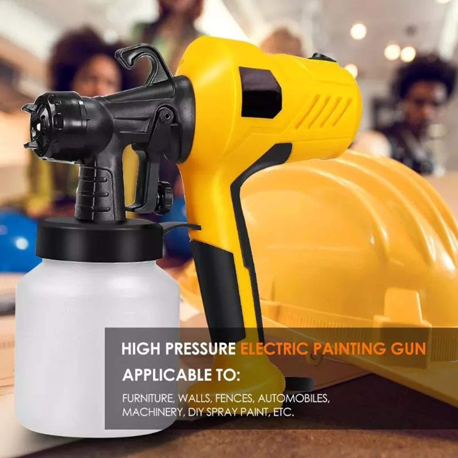 Pistola De Pintura, Pistola De Pulverización Eléctrica, Alta Potencia De 400W Con Flujo Máximo De 1000Ml/Min, 3 Modos De Pintar, Fácil De Rociar Y Limpiar,Amarillo