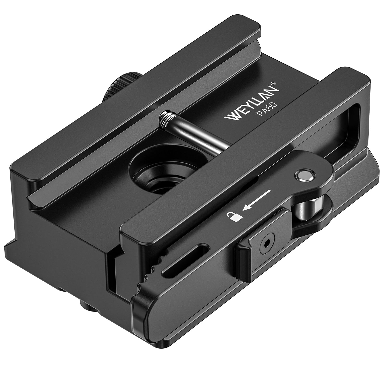WEYLLAN ARCA to Picatinny Adapter con Leva di Rilascio, Picatinny to Arca Adapter, Con Attacco a Coda di Rondine Standard Arca Swiss e Foro di Montaggio per Cinghia QD, Compatibile con Testa a Sfera